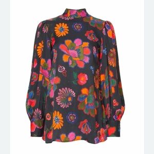 FARM Rio Colorful Floral Blouse - Navy and Multicolor
